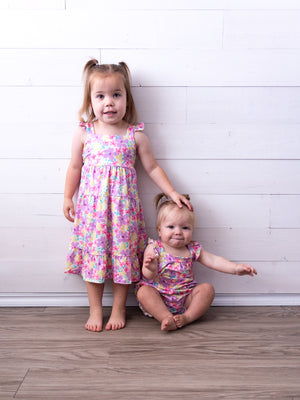 Summer Watercolor Ruffle Cross Back Romper