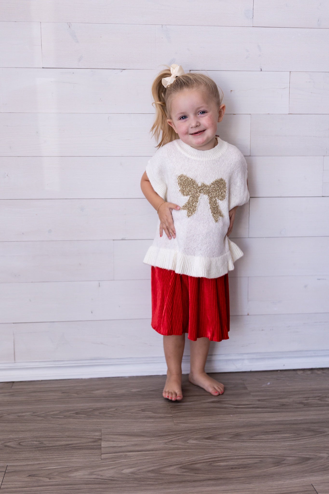 Chex Red Pleated Velour Skirt