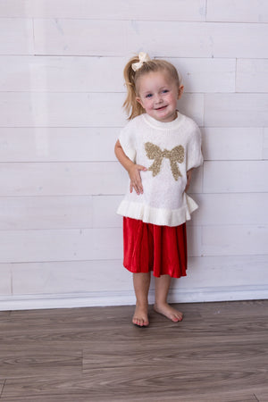 Chex Red Pleated Velour Skirt