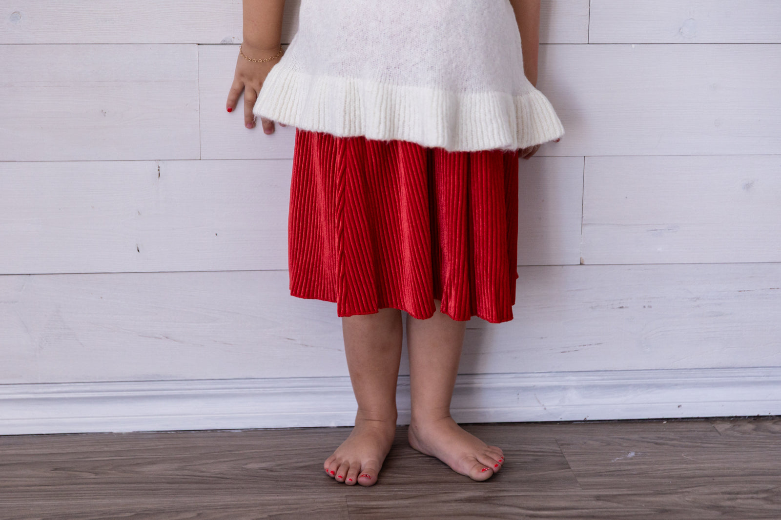 Chex Red Pleated Velour Skirt
