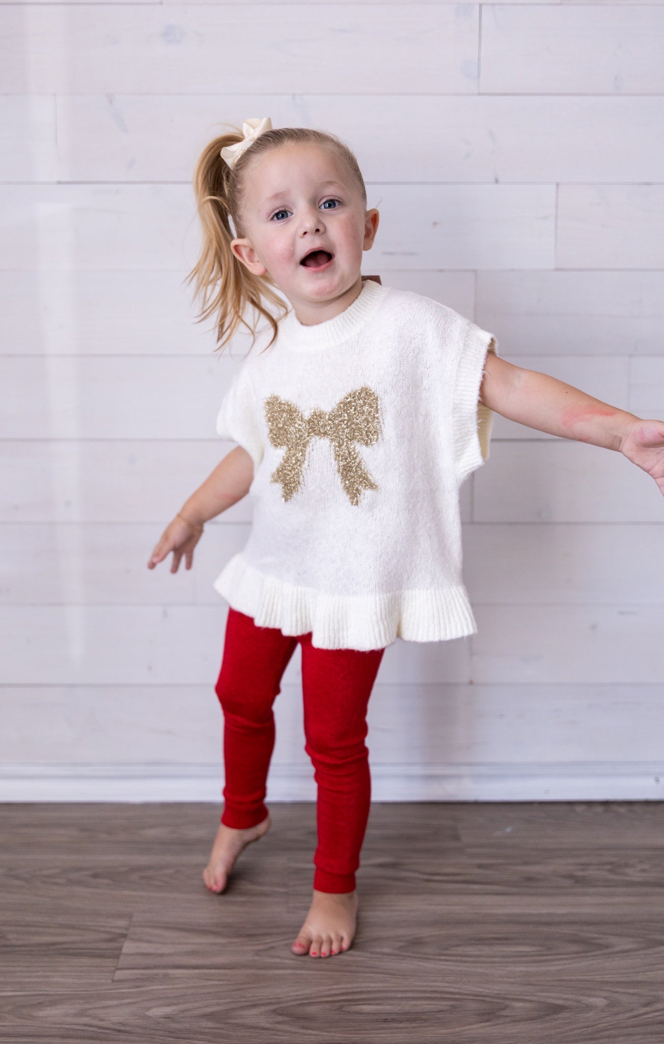 Red Shimmer Knit Leggings