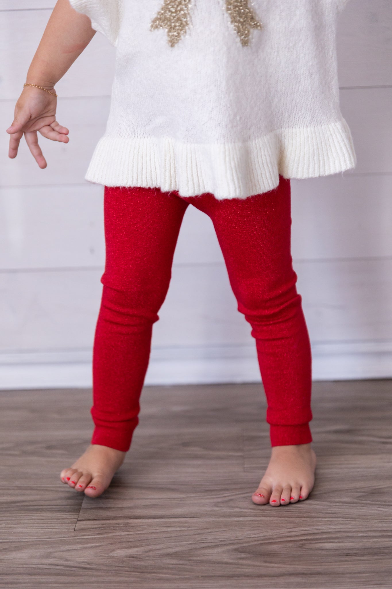 Red Shimmer Knit Leggings