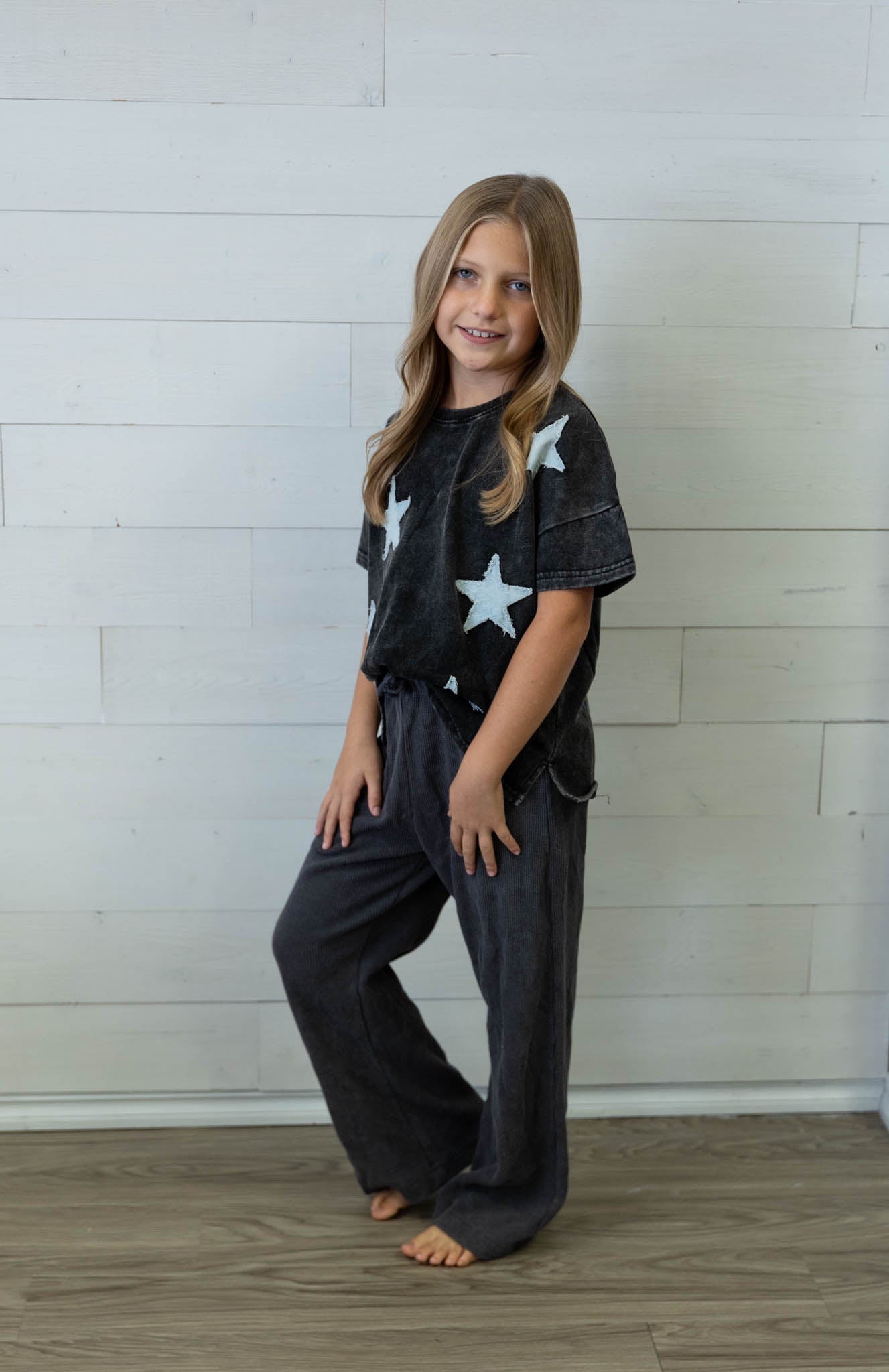 Girls Black Top With Denim Stars