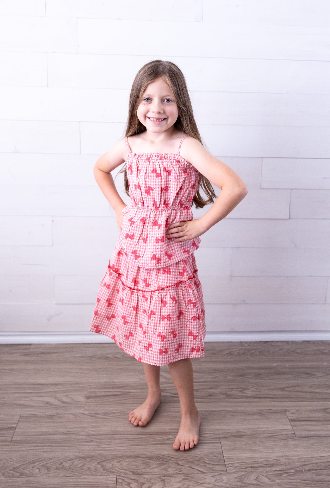 Girls Red Bows and Checkers Skirt