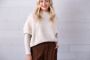 Oatmeal LS Ribbed Sweater