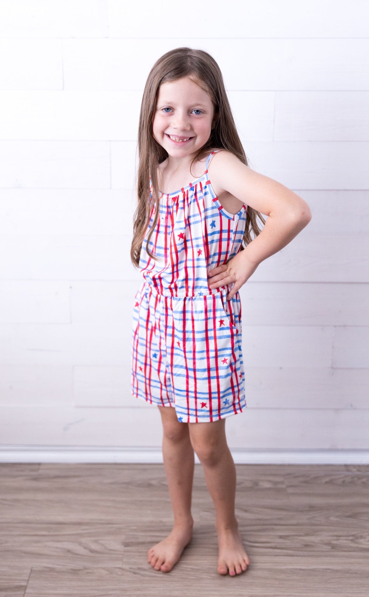 Patriotic Plaid Strappy Play Romper