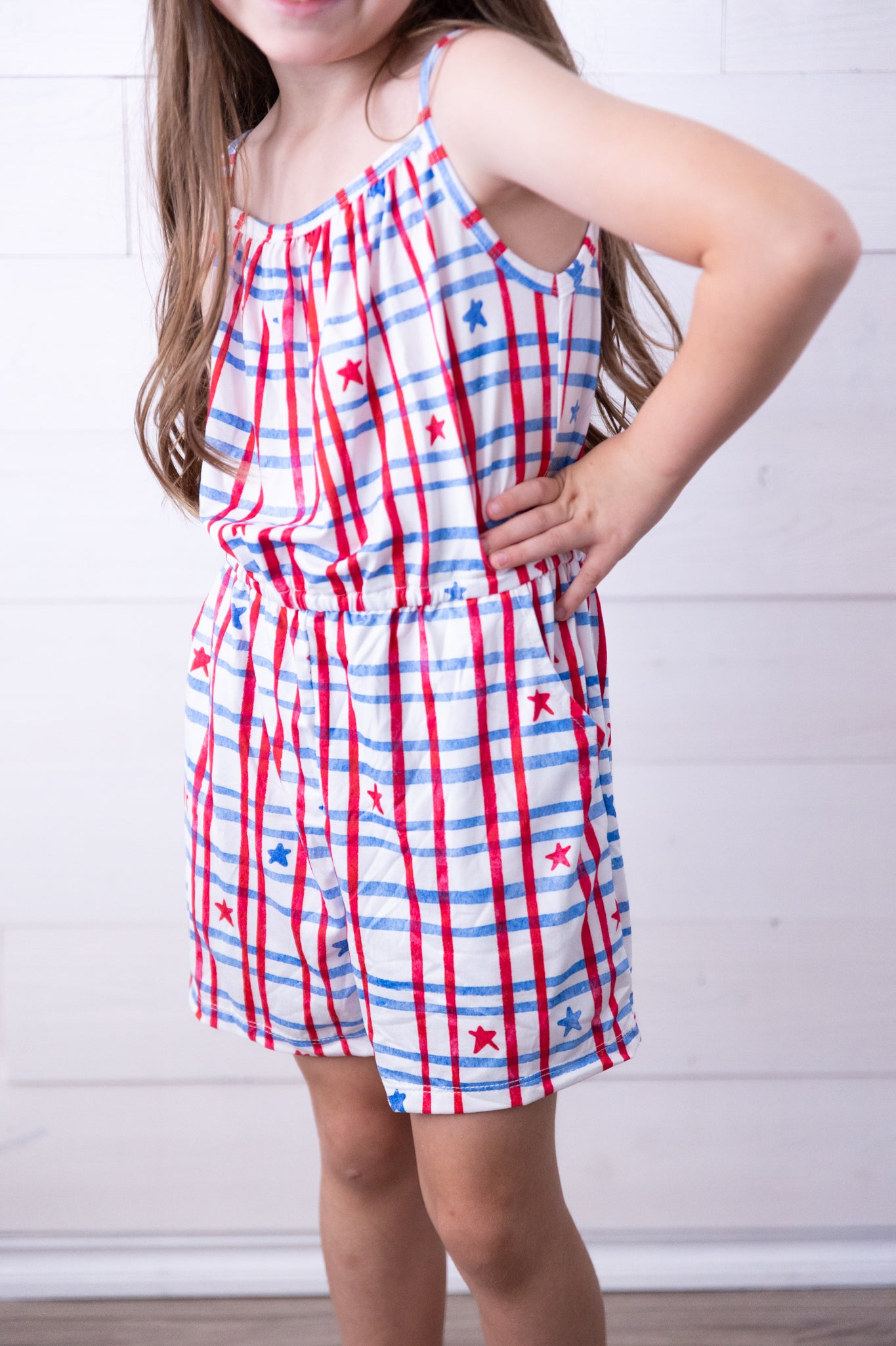 Patriotic Plaid Strappy Play Romper