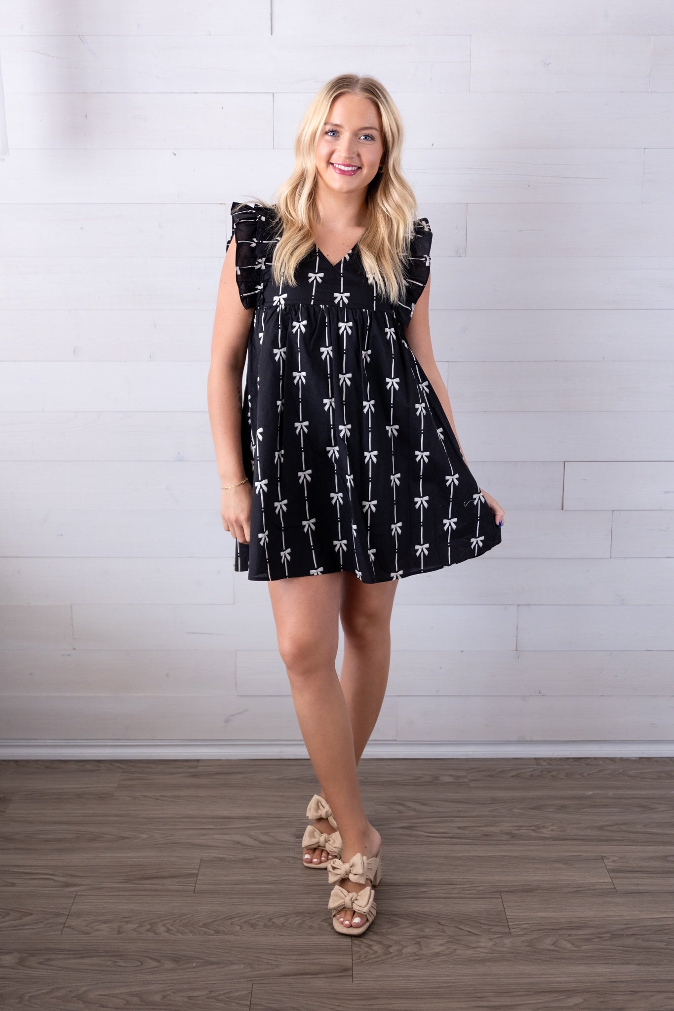 Bow Printed Sleeveless Mini Dress