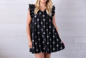 Bow Printed Sleeveless Mini Dress