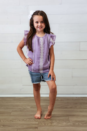Girls Lavender Top with White Stitching
