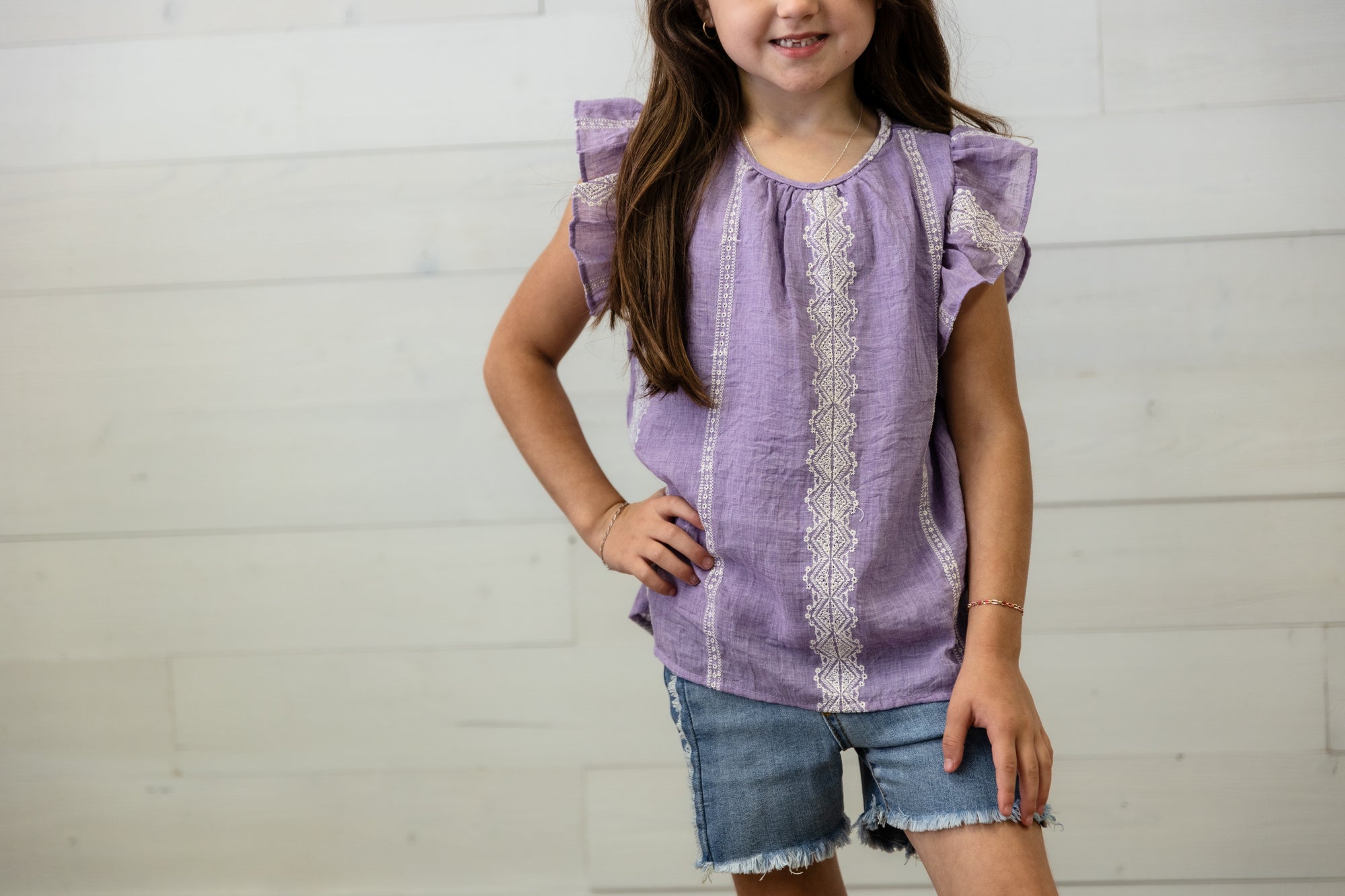 Girls Lavender Top with White Stitching