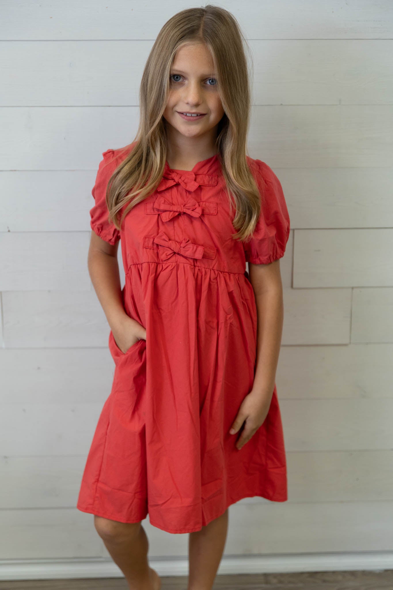 Girls Red Dress with Bows
