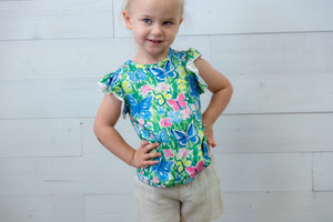 Watercolor Butterflies Ruffle Sleeve Tee