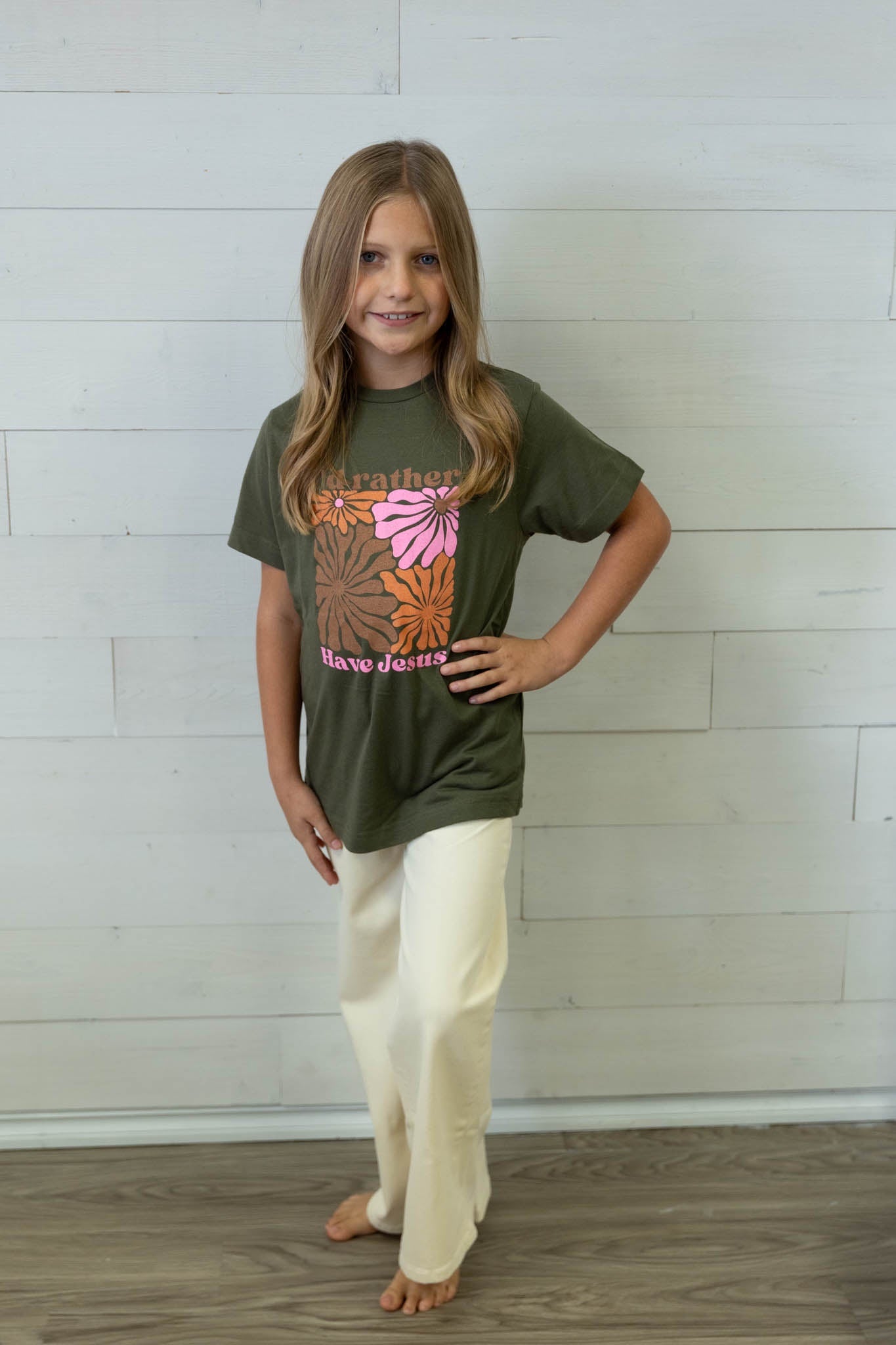 Girls Lily Wide Leg High Rise White Jeans