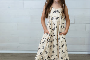 Girls Ivory Dress with Black Bows