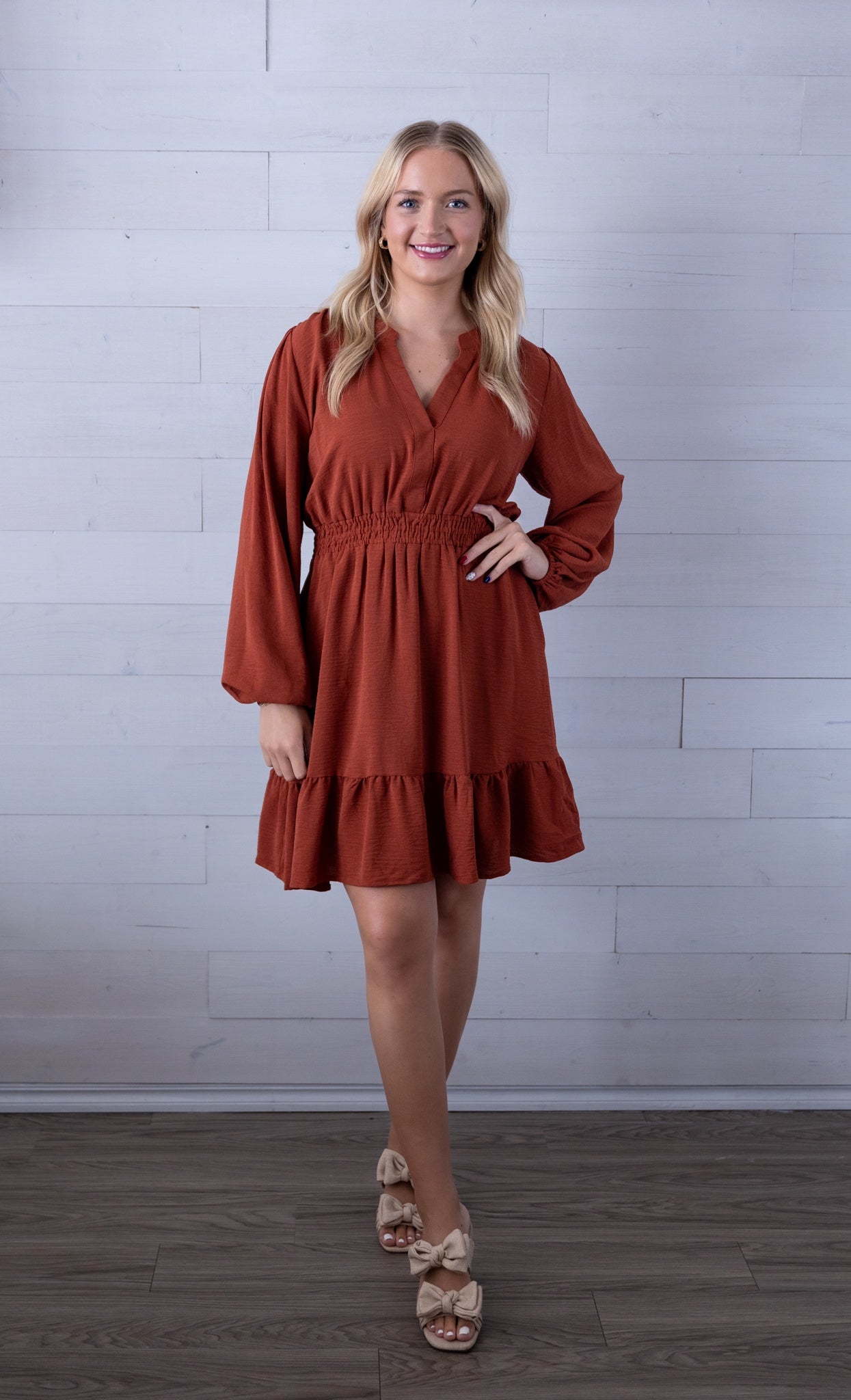 Cinnamon Elastic Waist Dress with Pockets Medium