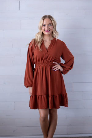 Cinnamon Elastic Waist Dress with Pockets