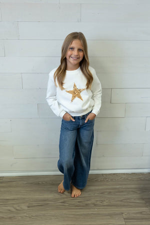 Girl's White Knitted Star Sweater