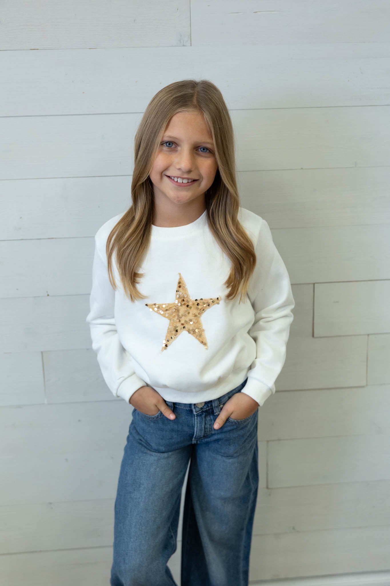 Girl's White Knitted Star Sweater