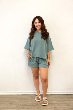 Raised Ribbed SS Tee & Short Set Jade