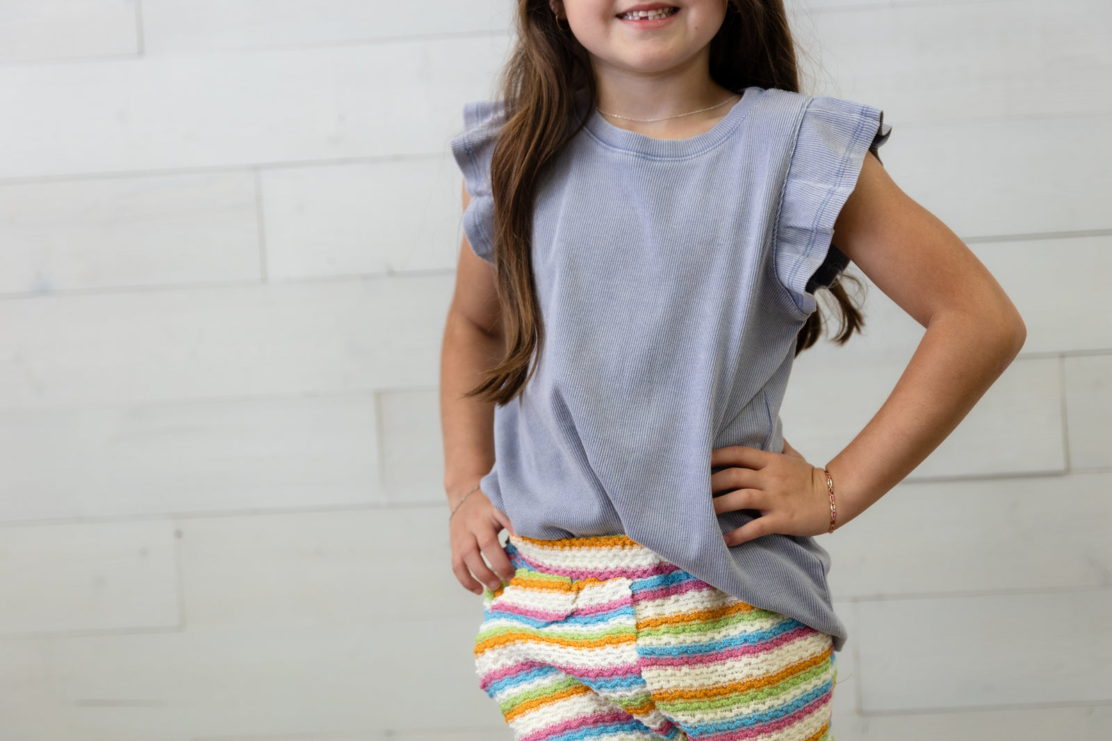 Girls Blue Top Ruffle Sleeves