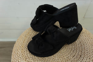Put A Bow On It  Black Faux Suede Shoes