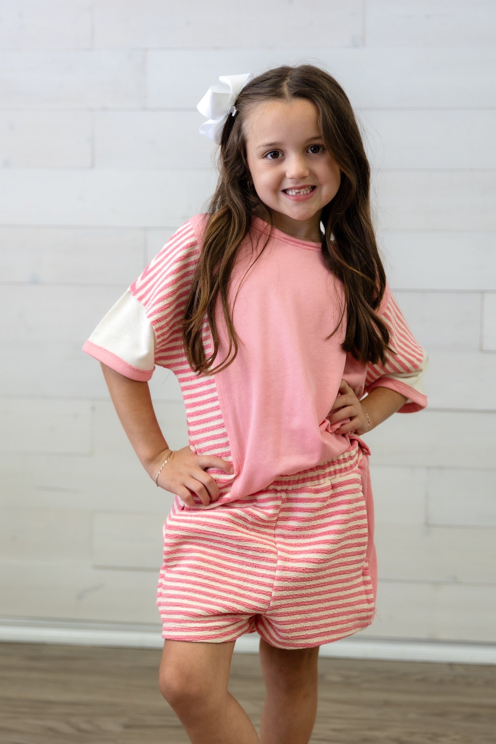 Girls Pink and White Top with Stripes
