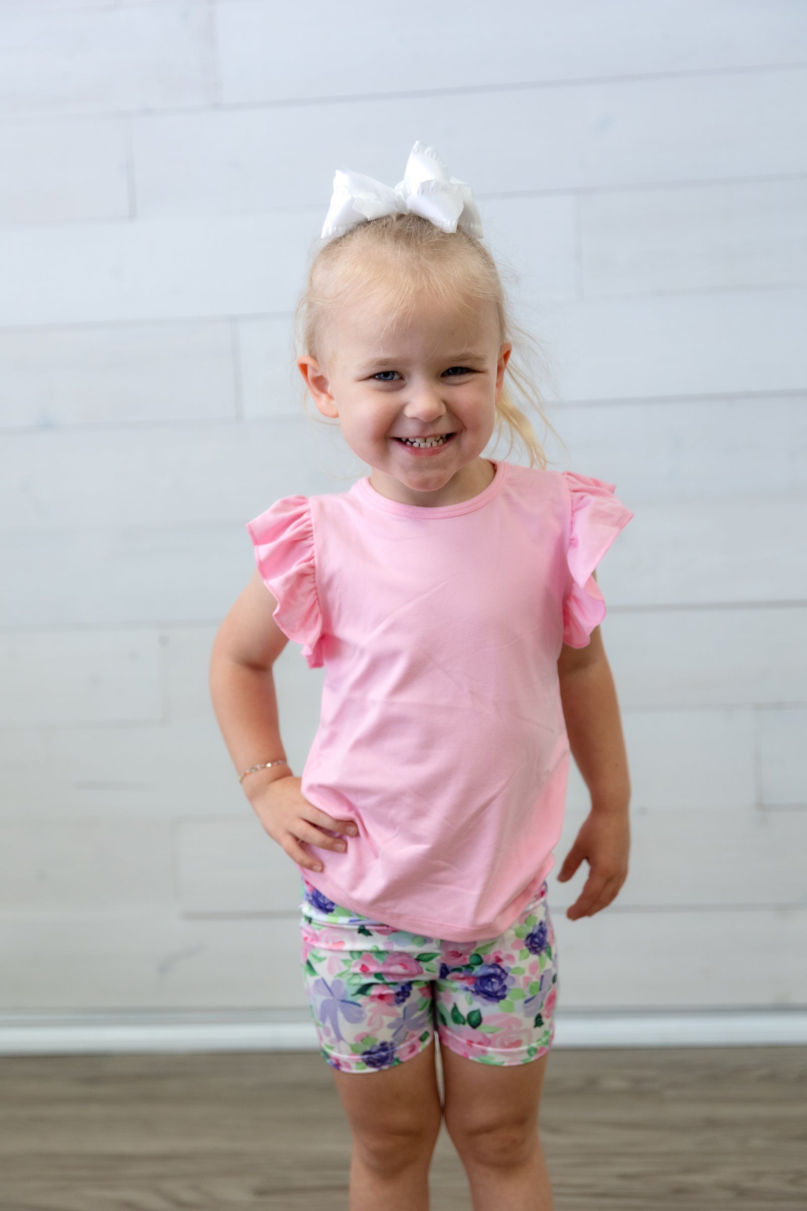 Bubblegum Pink Solid Ruffle Sleeve Tee