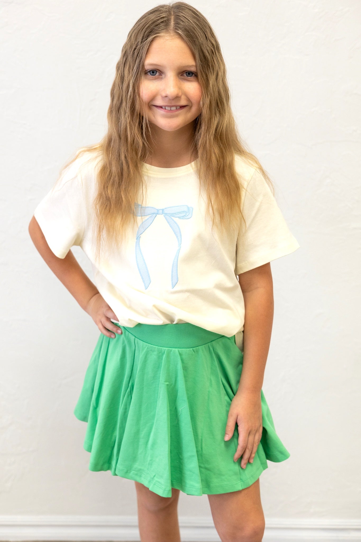 Embroidery Bow Stamp Graphic Tee Afterglow