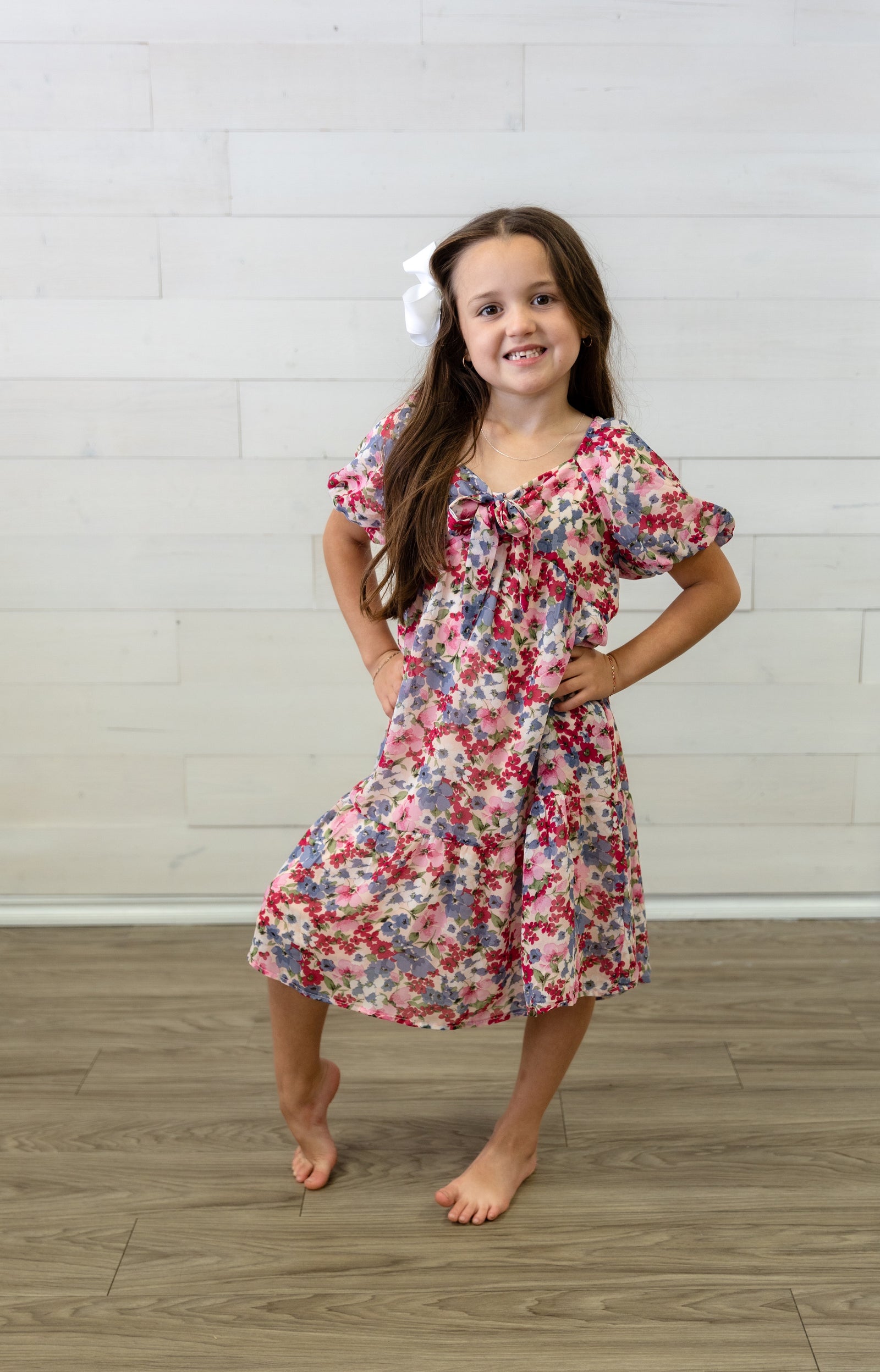 Girls Floral Dress with Tie Back