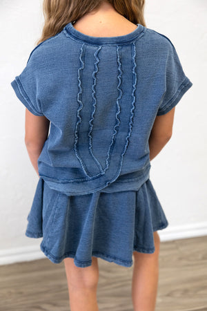 Denim Icons Embroidery Top Cross Back