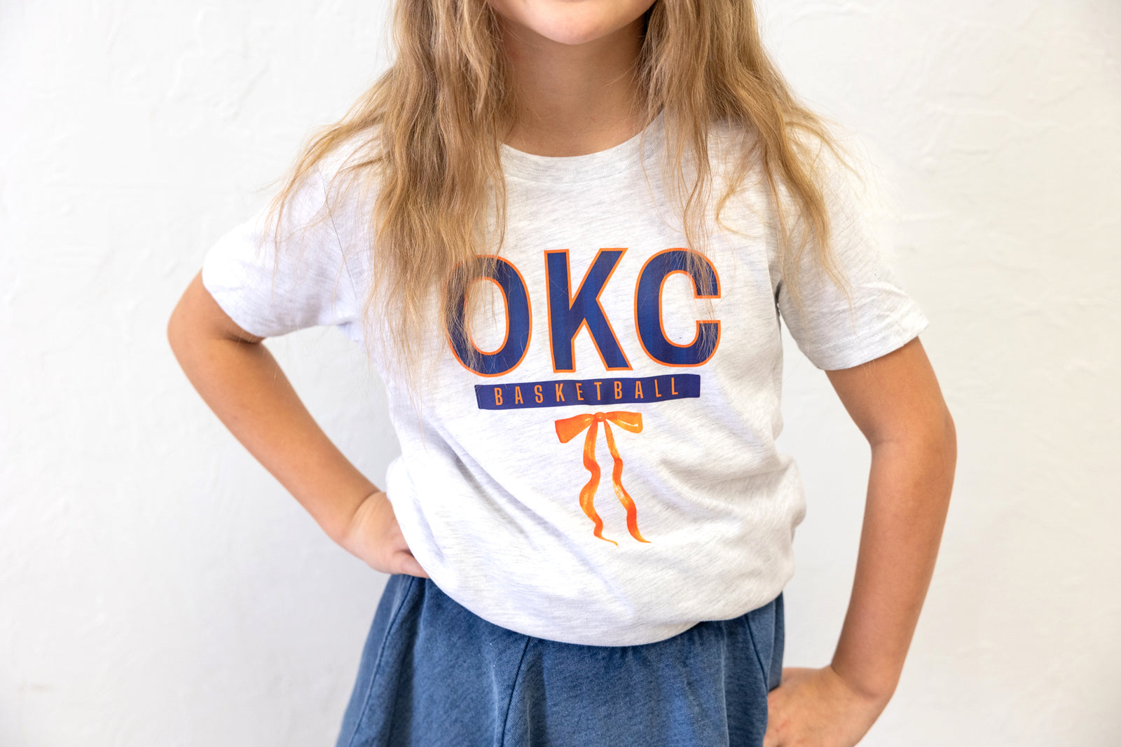 Youth OKC Basketball Orange Bow Graphic Tee Grey