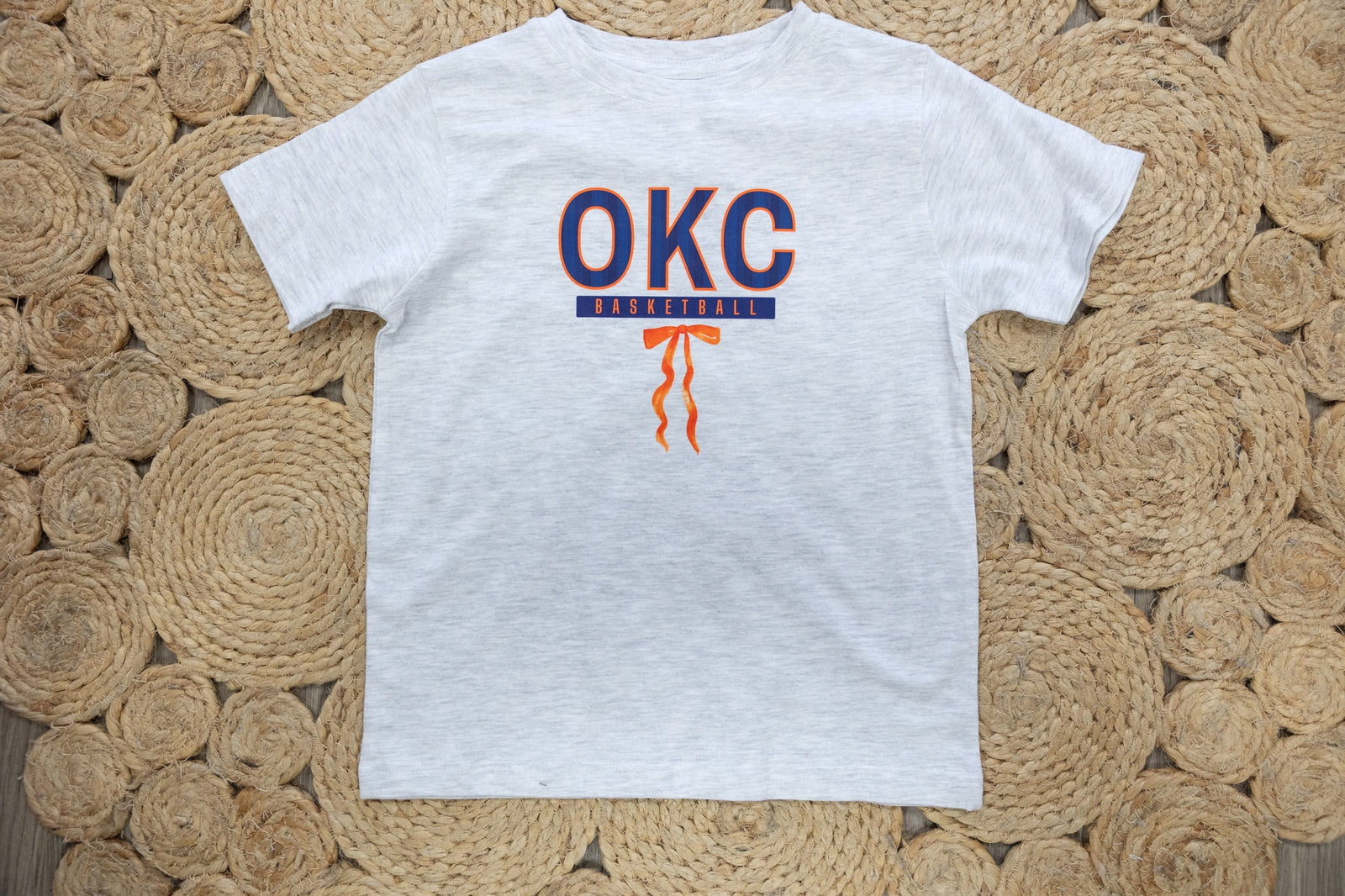 Kids OKC Basketball Orange Bow Graphic Tee Grey