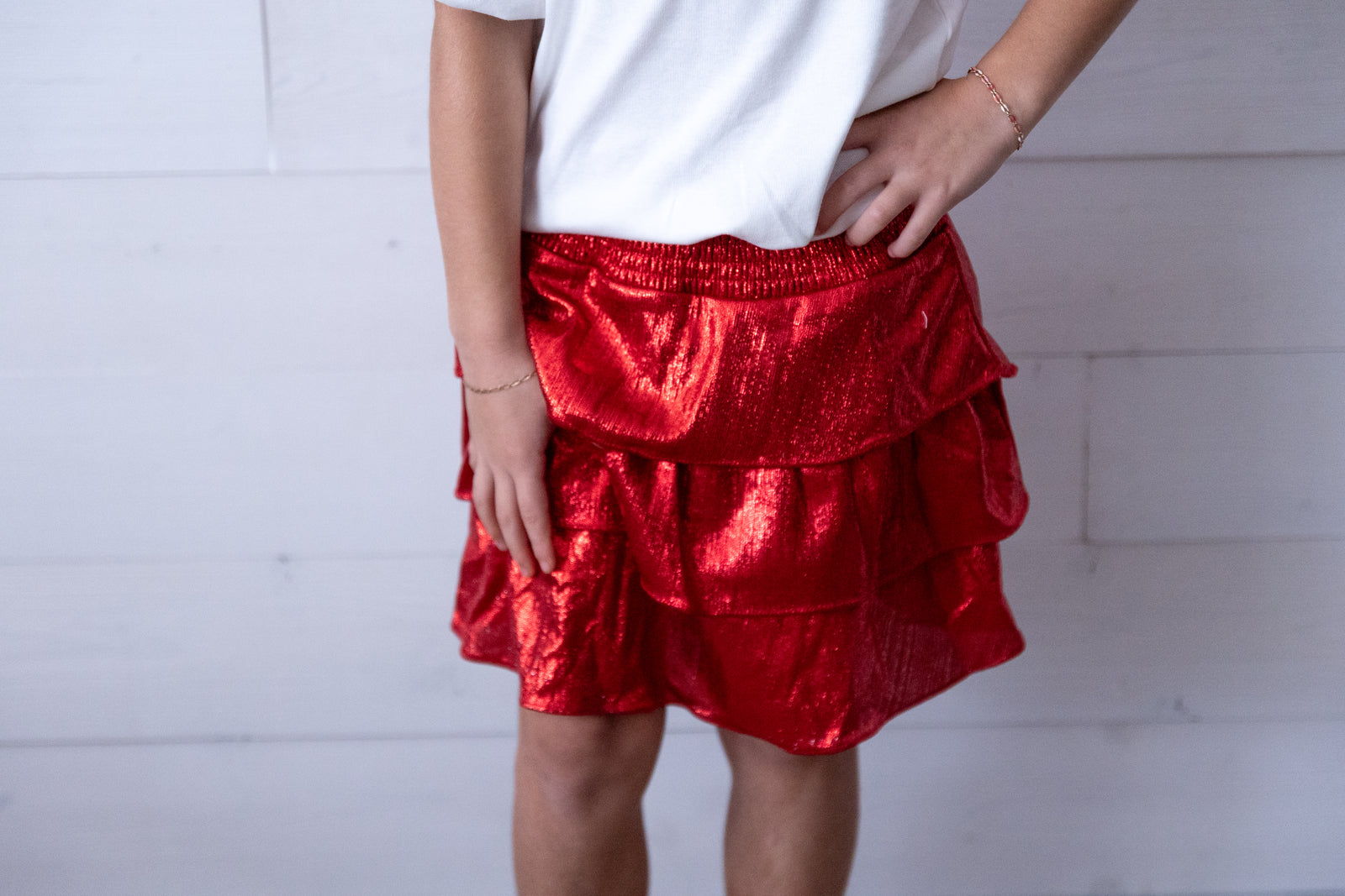 Girls Red Ruffled Tiered Gameday Skirt