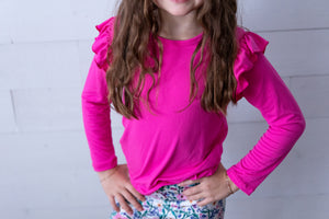 Hot Pink LS Ruffle Tee