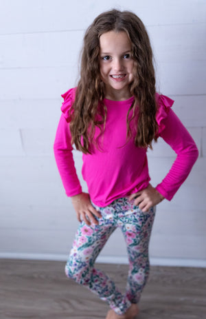 Hot Pink LS Ruffle Tee