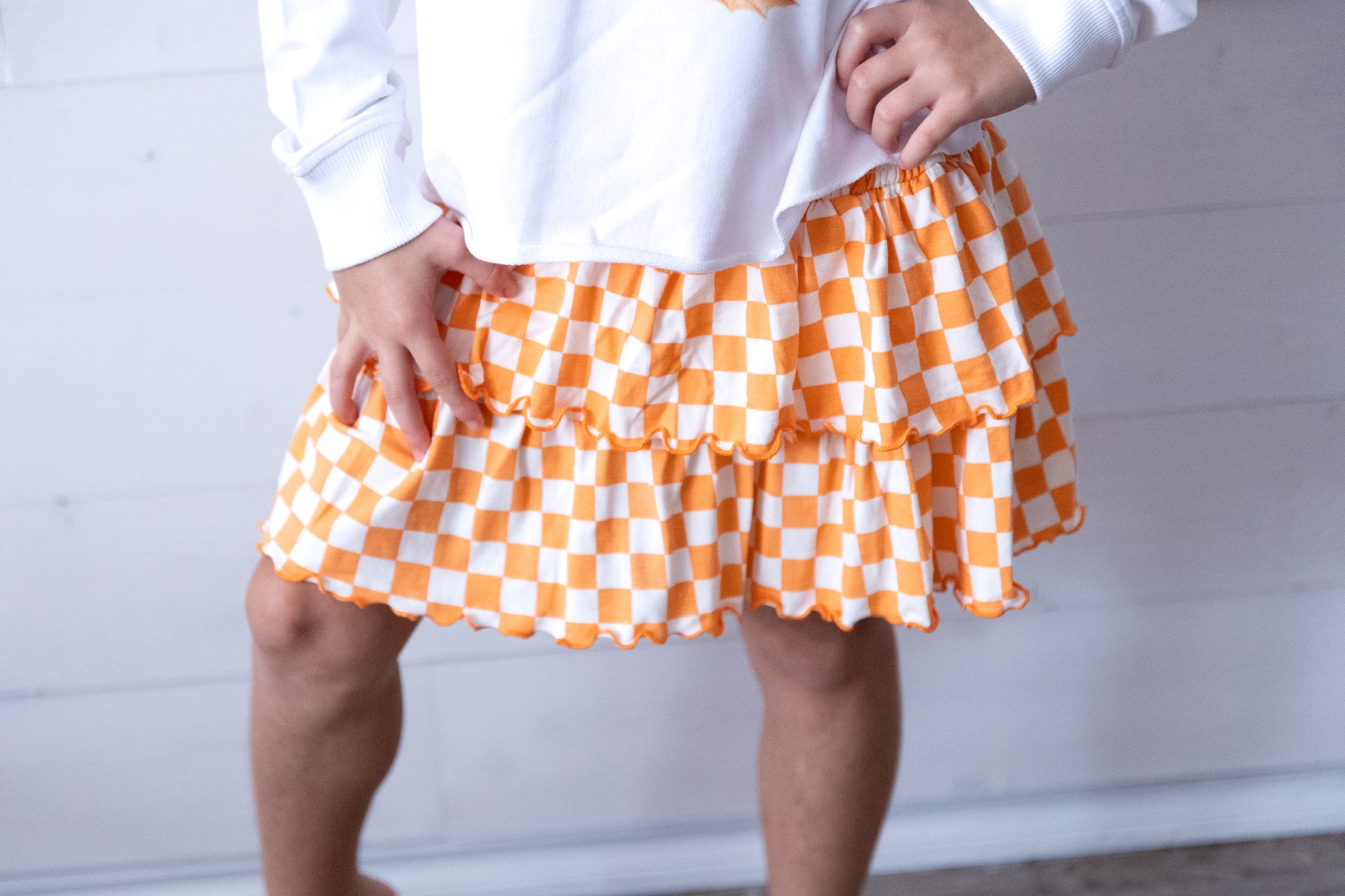Checkered Ruffle Skort Orange Gardenia