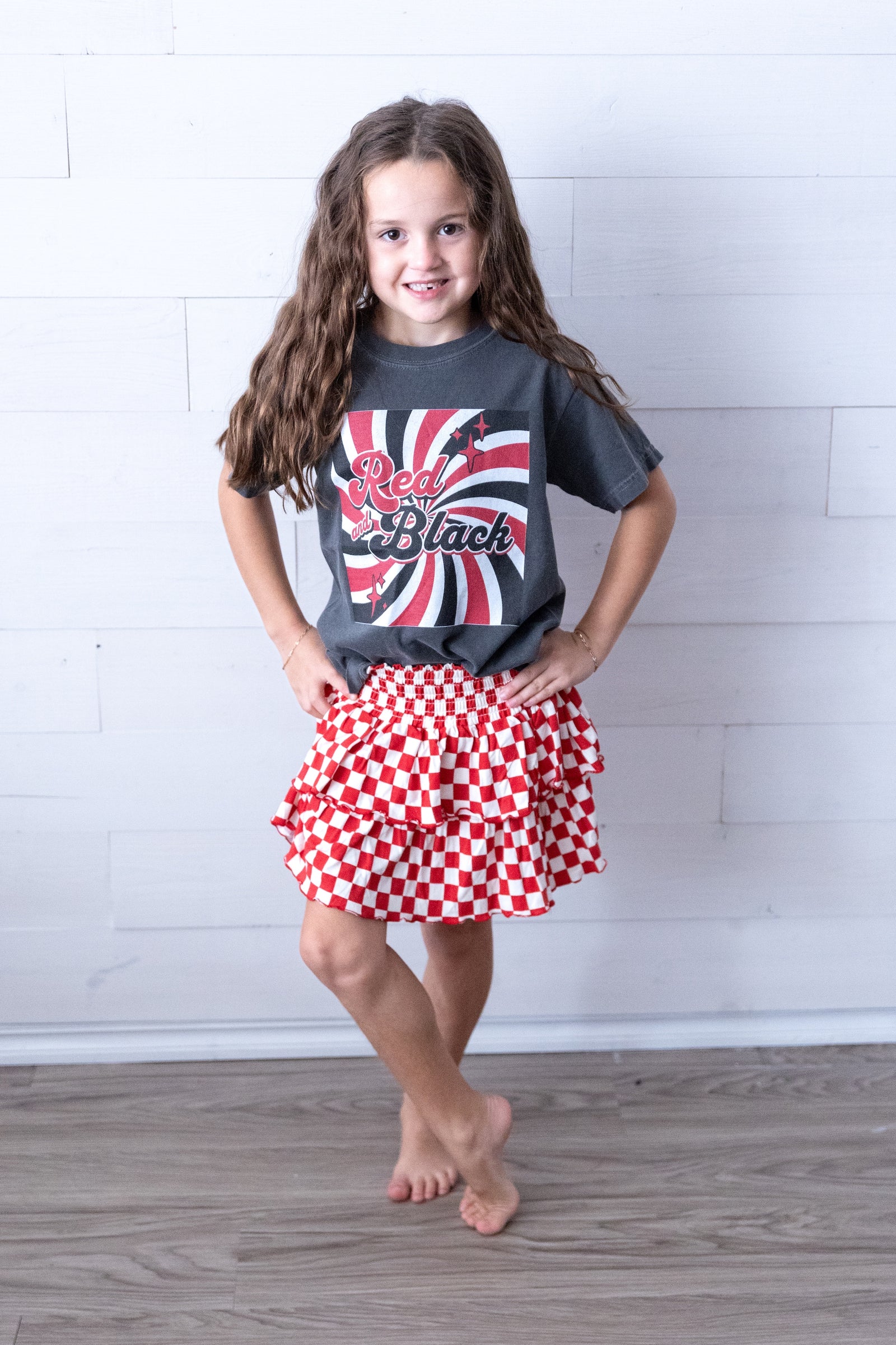 Checkered Ruffle Skort Red Gardenia