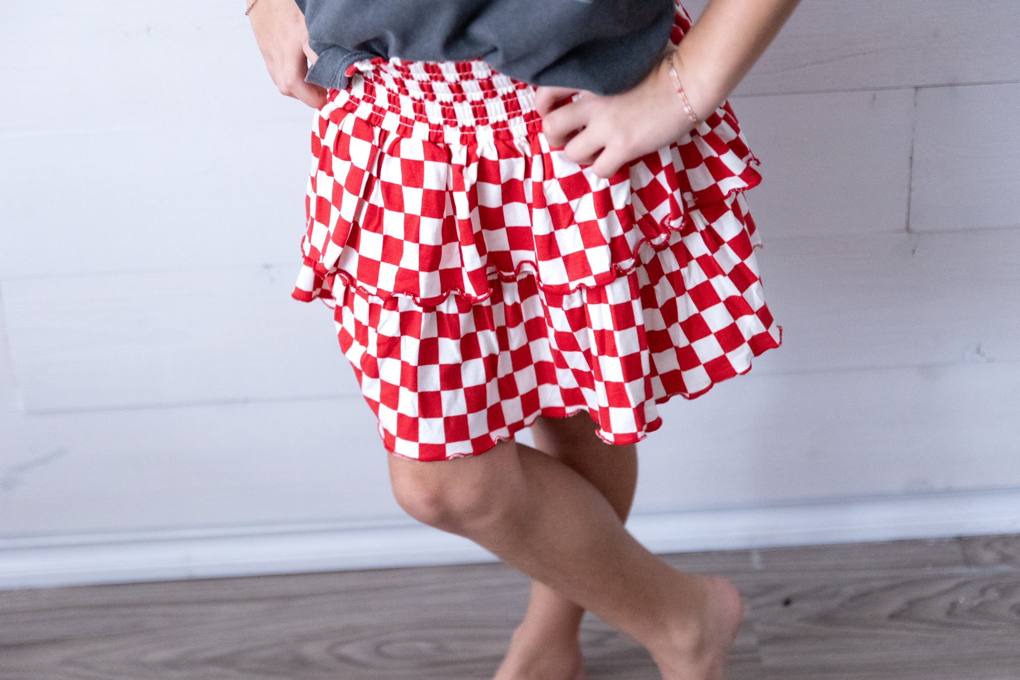 Checkered Ruffle Skort Red Gardenia