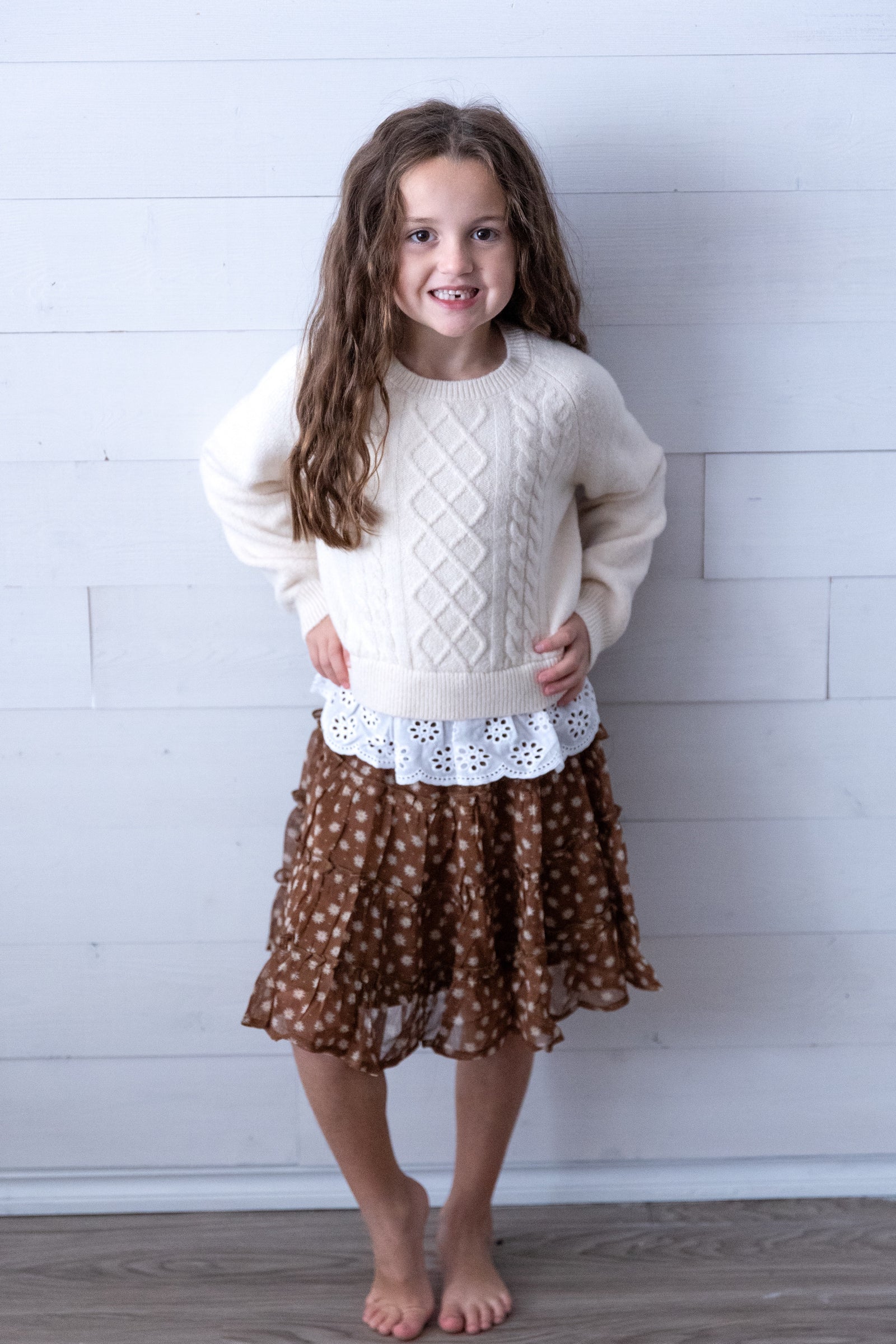 Tan Suede Sweater with Eyelet Trim