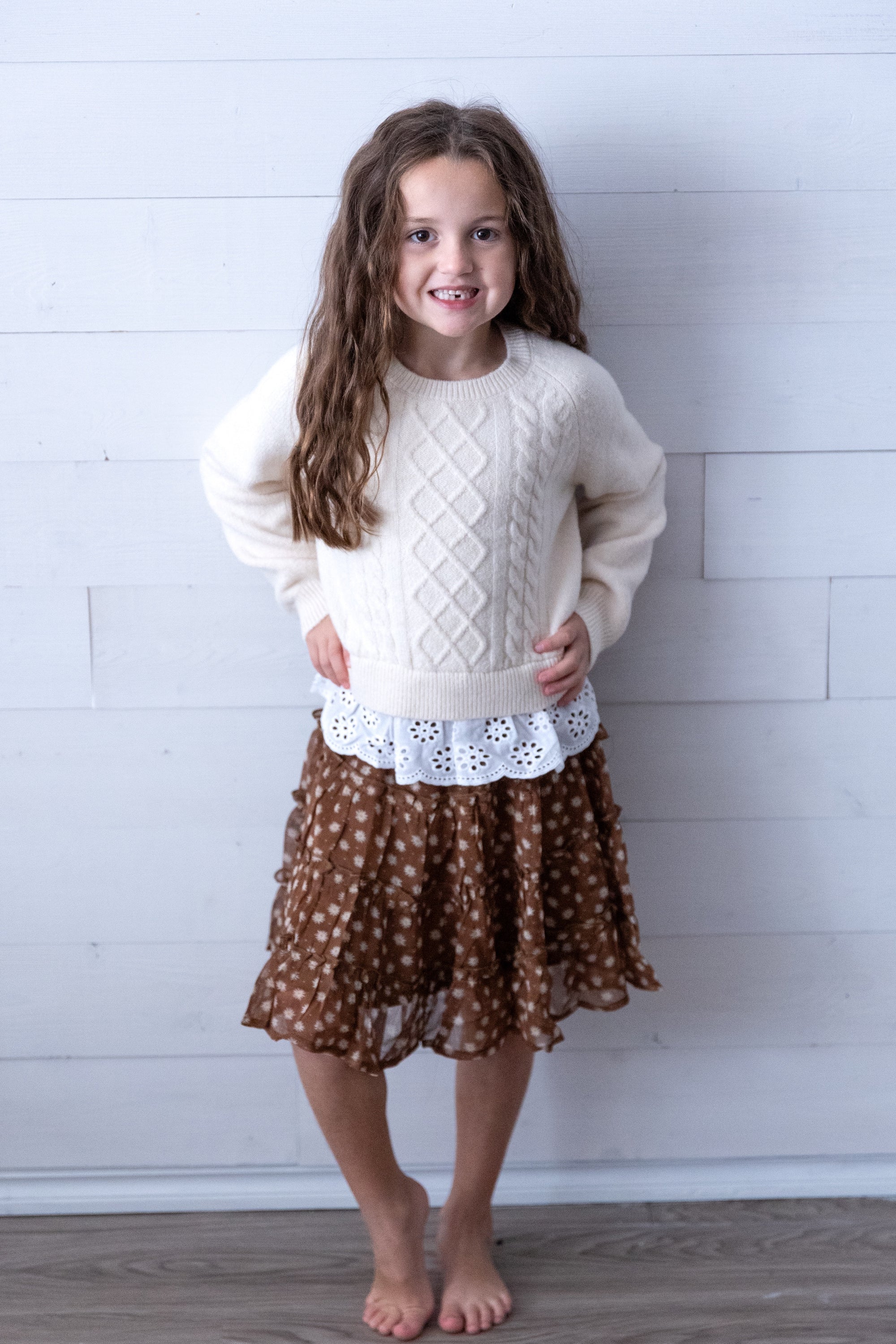 Tan Suede Sweater with Eyelet Trim