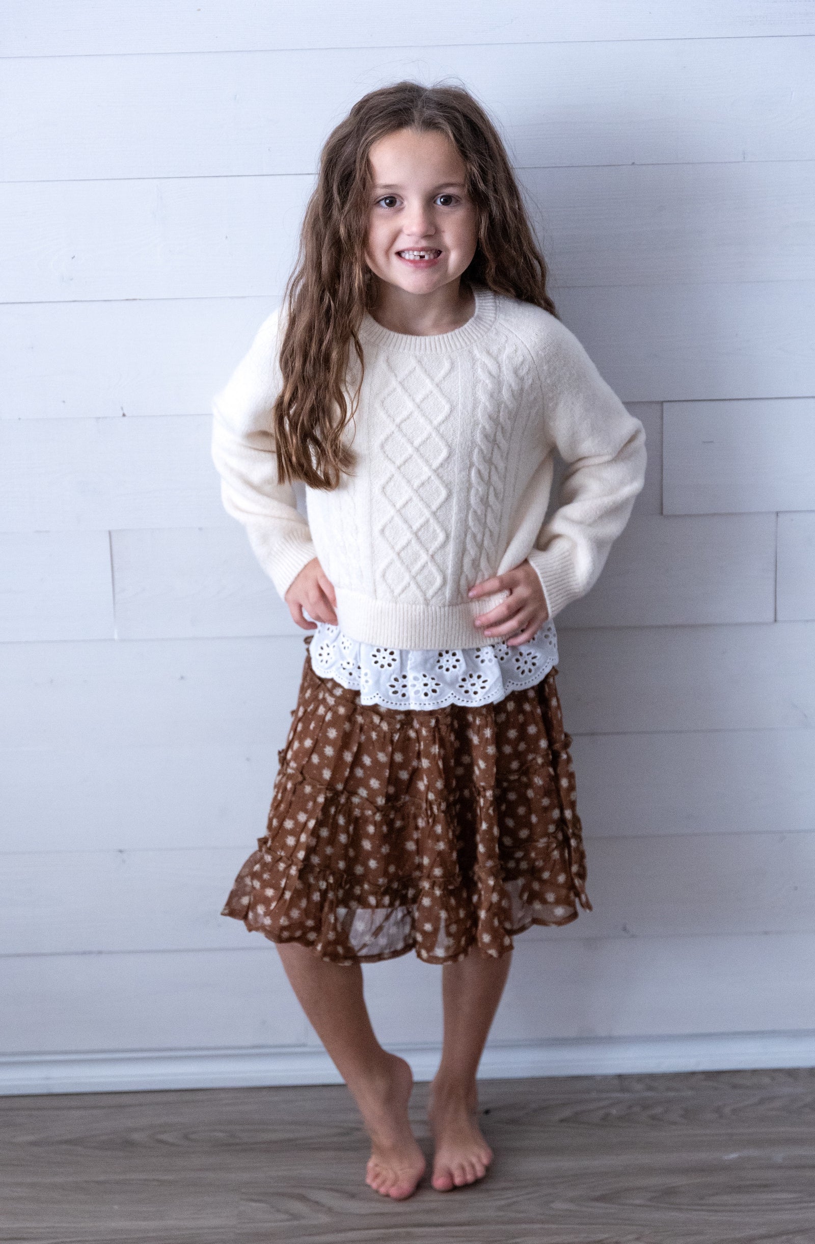 Girls Brown Skirt with Daisies