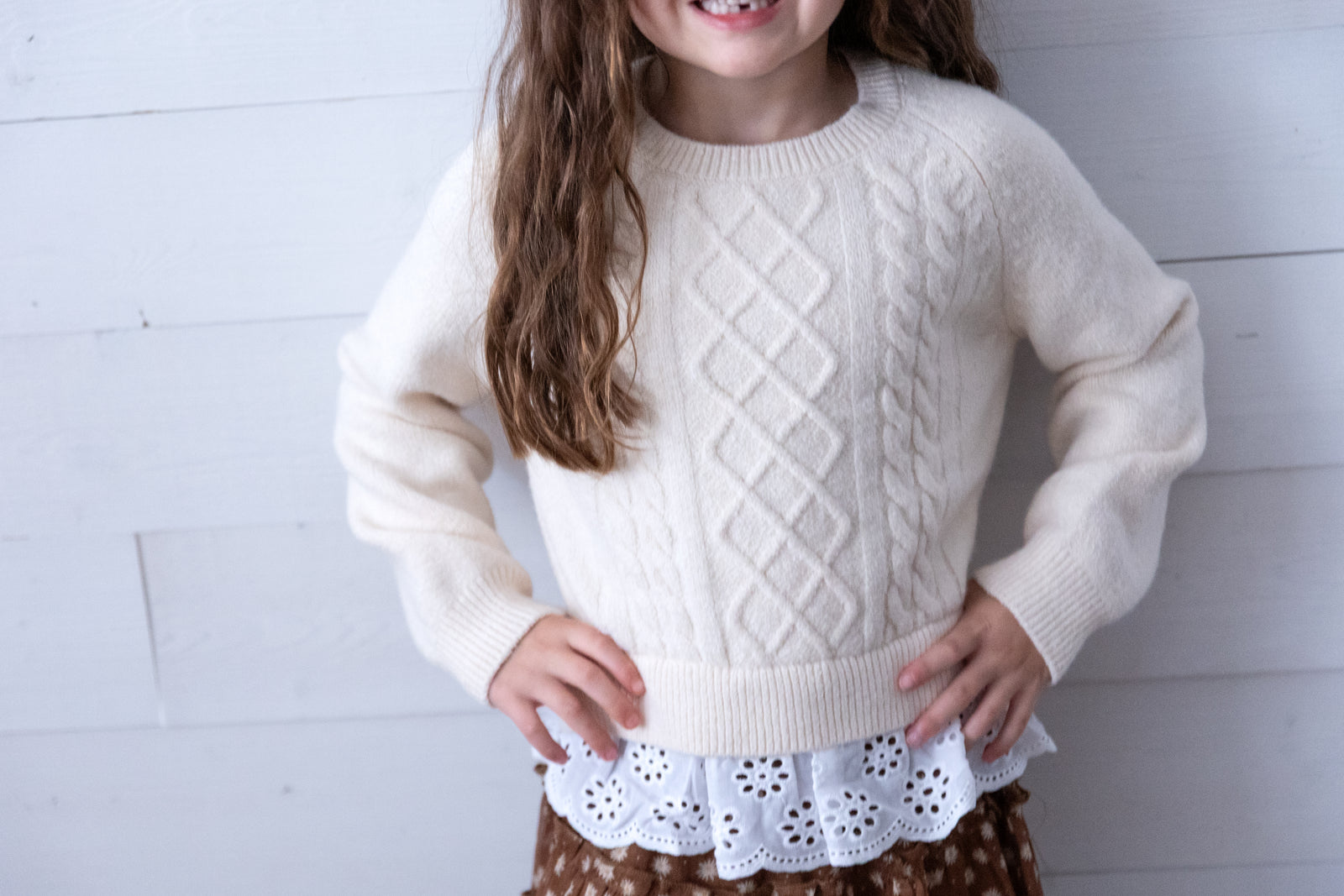 Tan Suede Sweater with Eyelet Trim