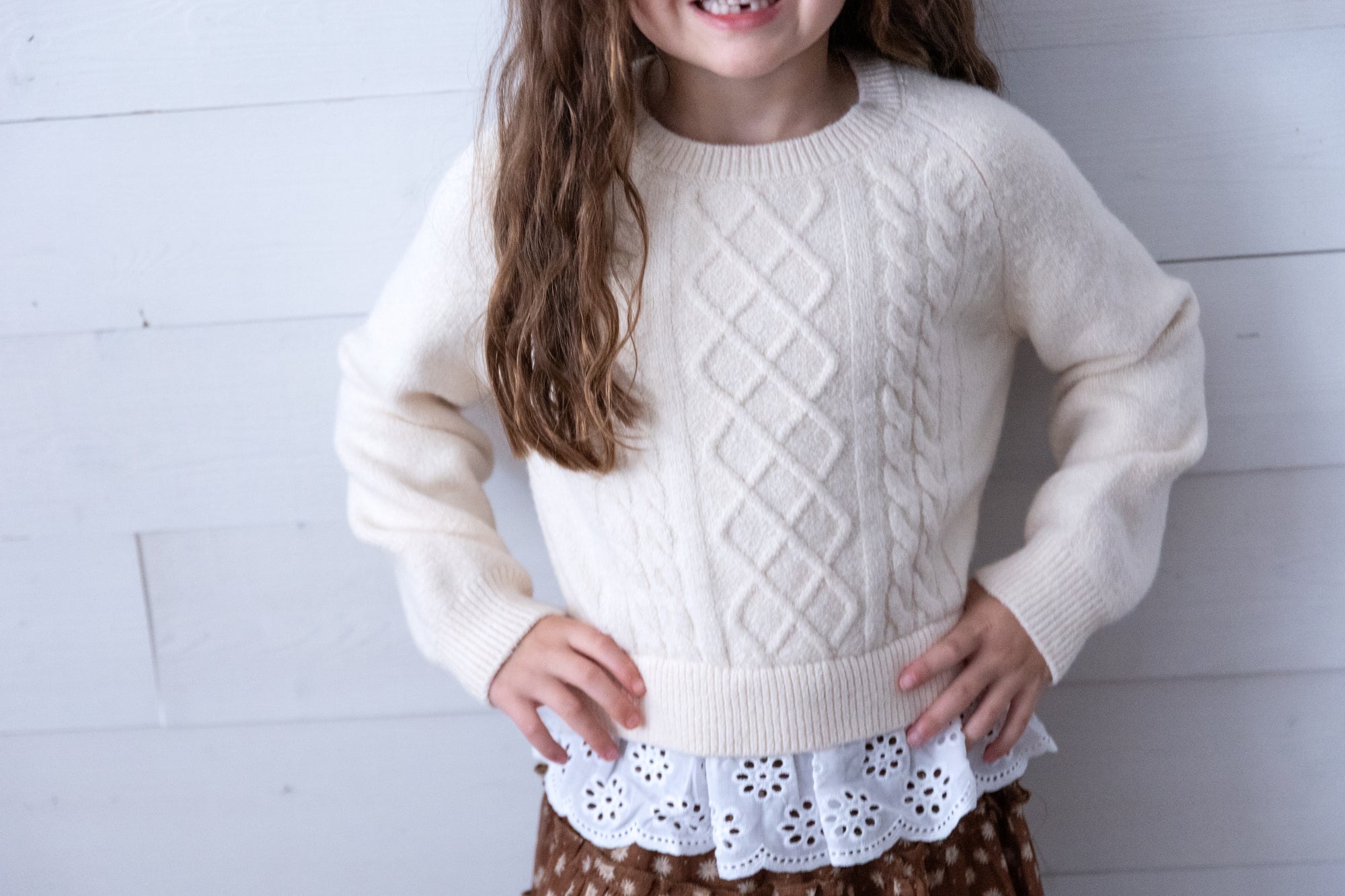 Tan Suede Sweater with Eyelet Trim