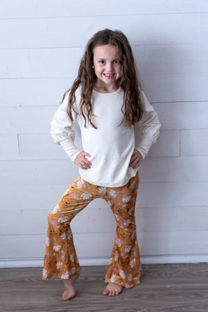 Girls LS Puff Sleeve Ivory Top