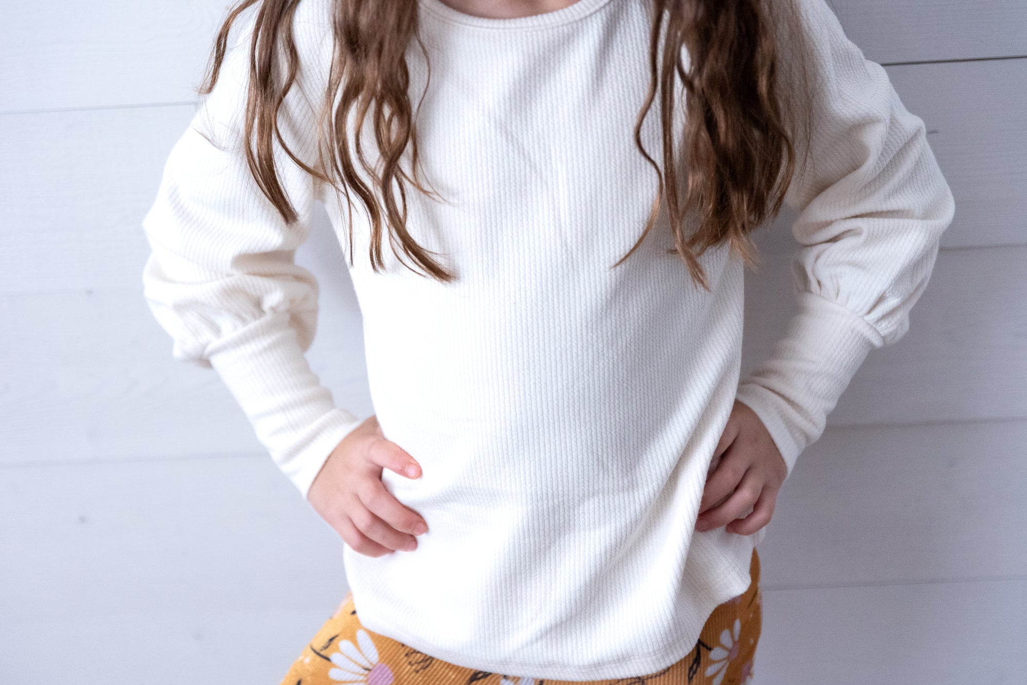Girls LS Puff Sleeve Ivory Top