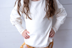 Girls LS Puff Sleeve Ivory Top