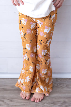 Dandelions In Fall Ribbed Velvet Bell Bottoms