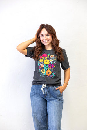 Summer Floral Graphic Tee Dk Grey
