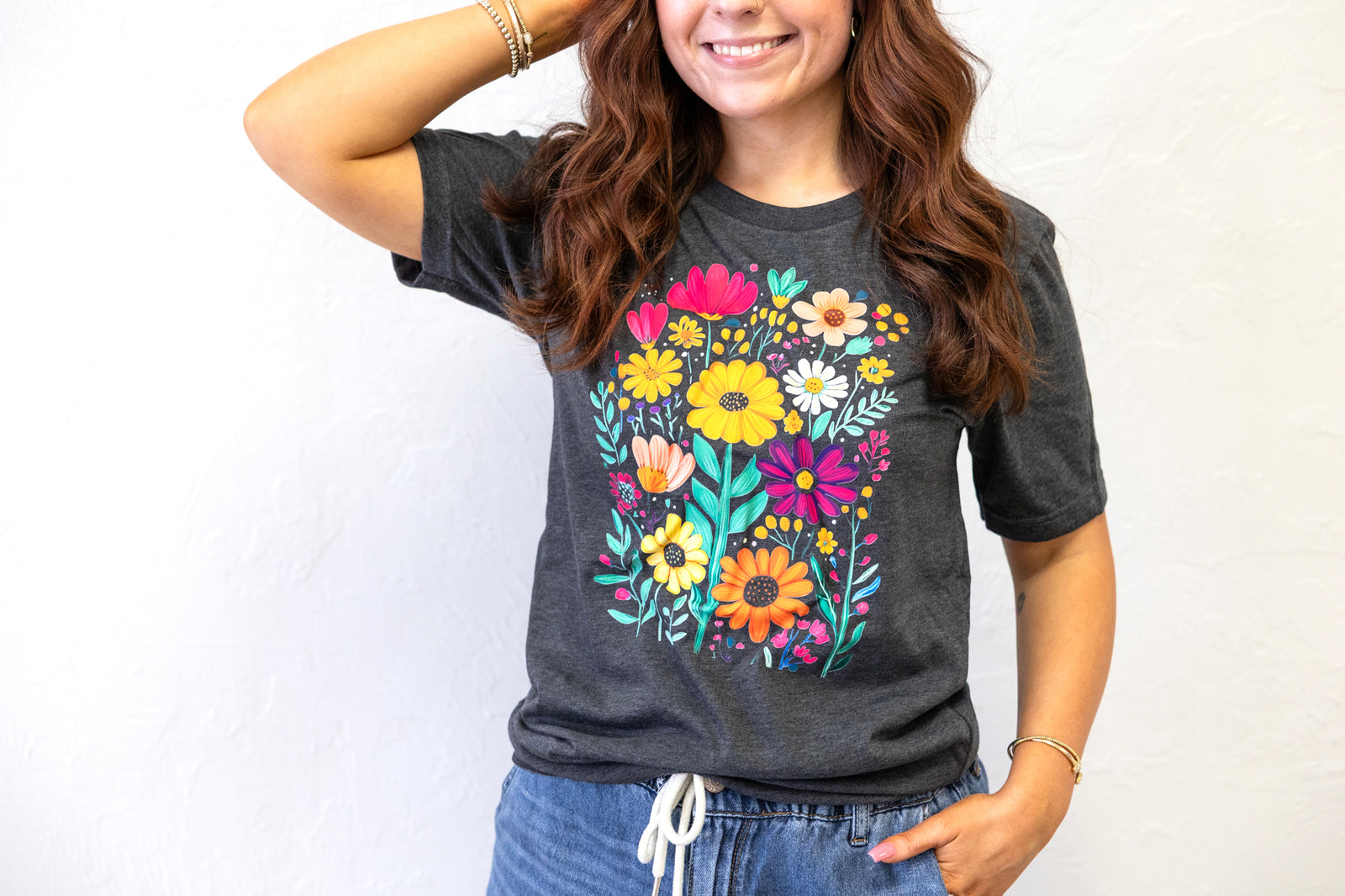 Summer Floral Graphic Tee Dk Grey